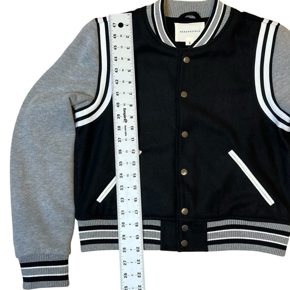 Aeropostale Varsity Snap Front Jacket Women's Black Gray Size M Preppy Academia - Picture 3 of 8